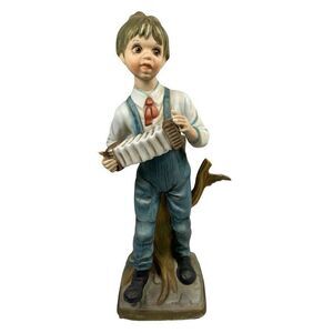 Vintage Antique Porcelain Statue Figurine Boy Playing  Accordion 6” Figure